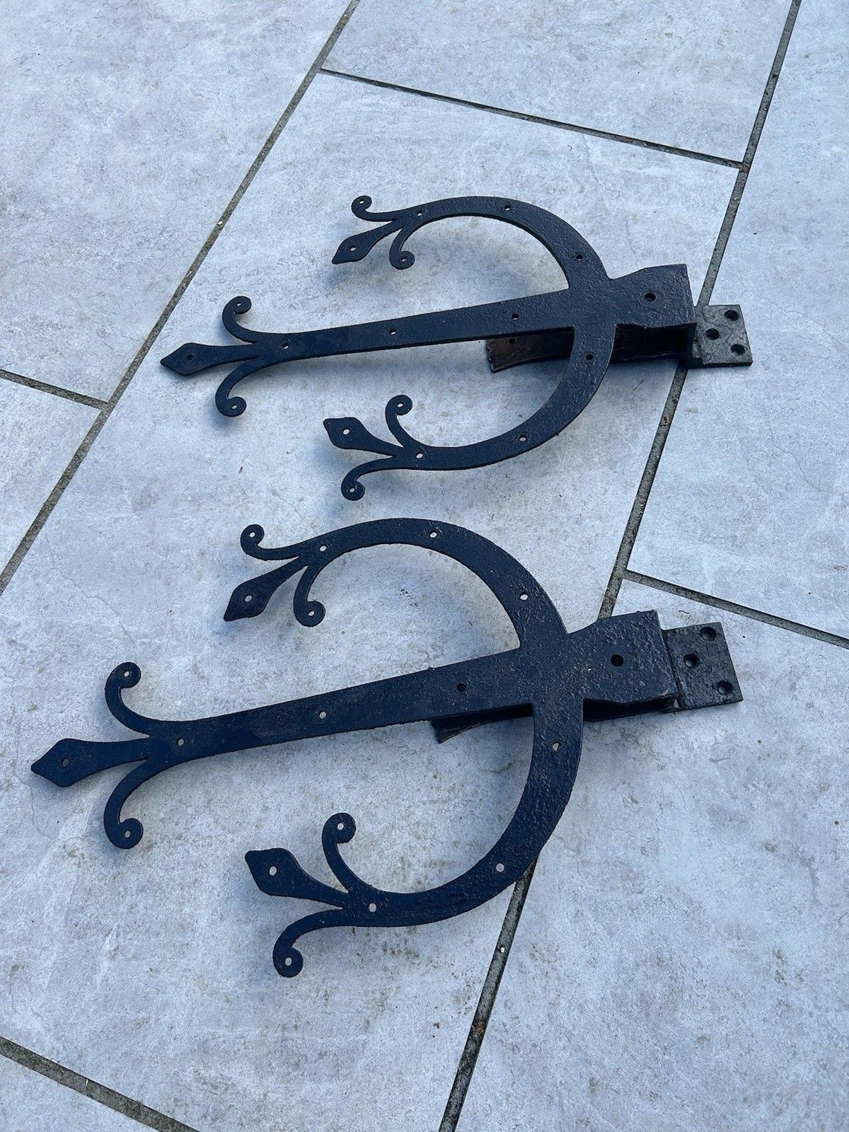 Pair Cast Iron Front Door Hinges 18th Century Reclaim Period Antique Old Metal