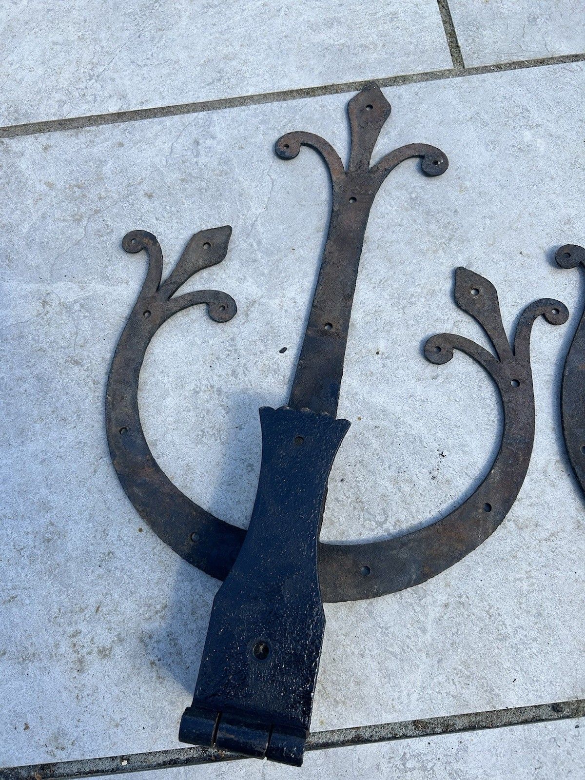 photo vinterior Pair Cast Iron Front Door Hinges 18th Century Reclaim Period Antique Old Metal