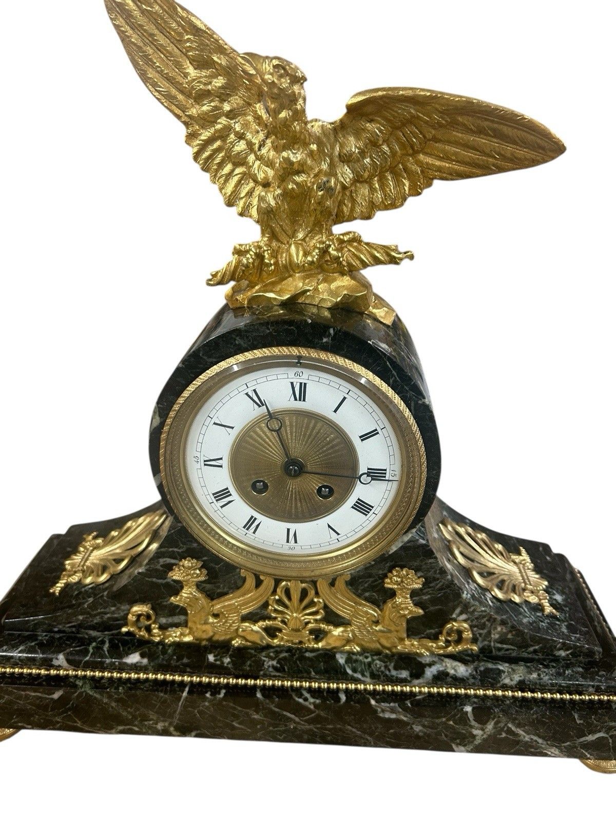 Antique Mantel Clock 19th Century Green Marble Ormulu Bronze Urn Set French Old photo Home Decor