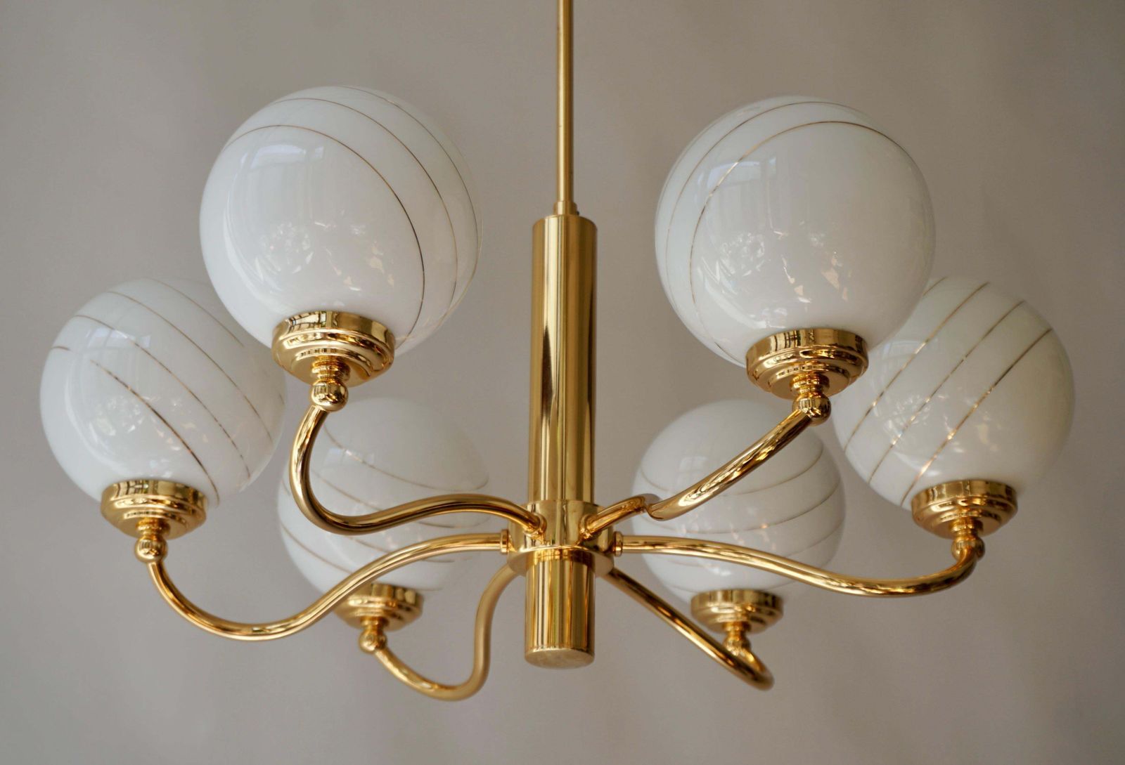 photo for sale Murano Glass And Brass Chandelier, 1970s, Italy