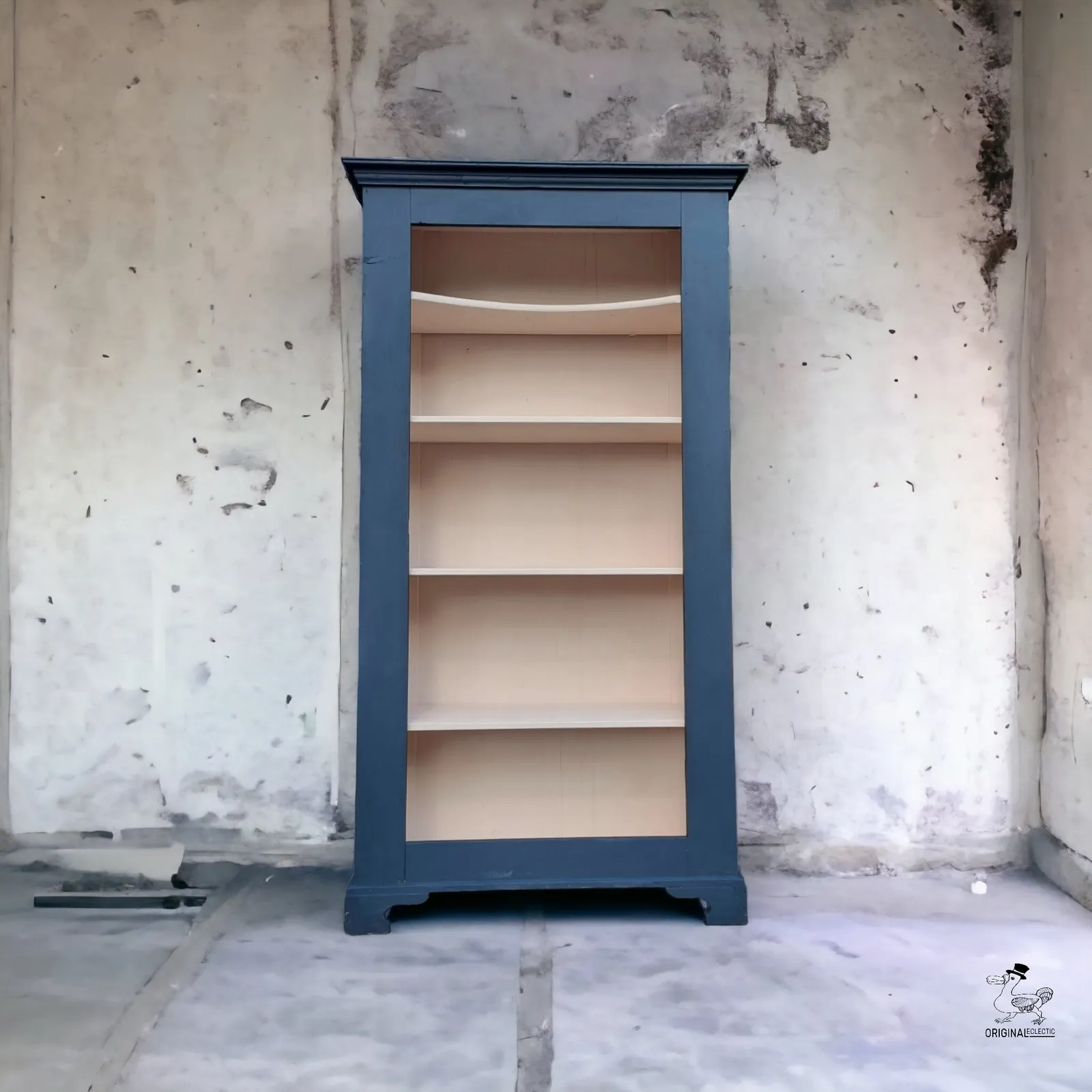 Rustic Antique Pine Bookcase In Farrow & Ball Off Black & Pink Worn Paint photo for sale