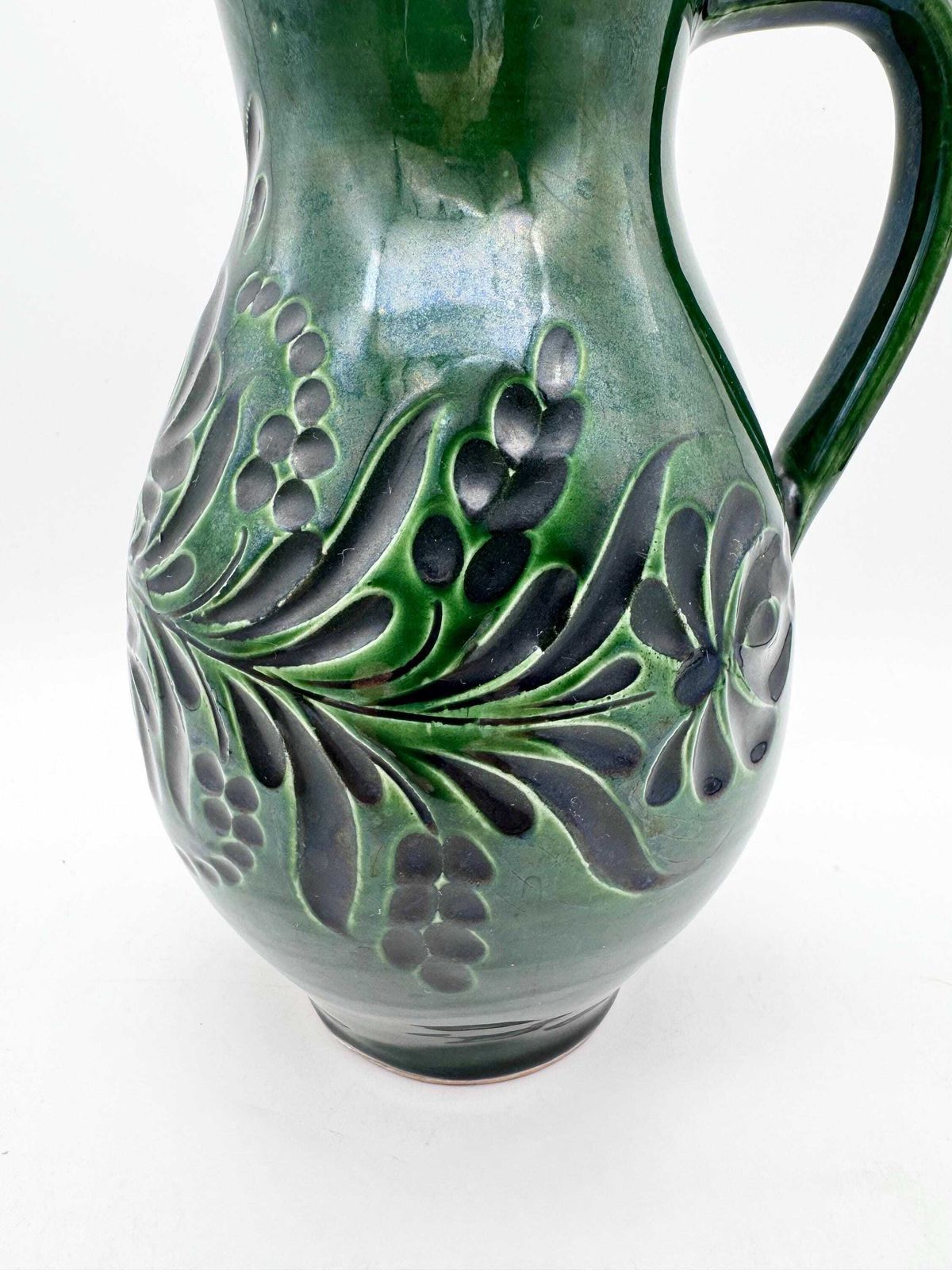 Vintage Hungarian Green Jug, Green Pottery Vase photo for sale