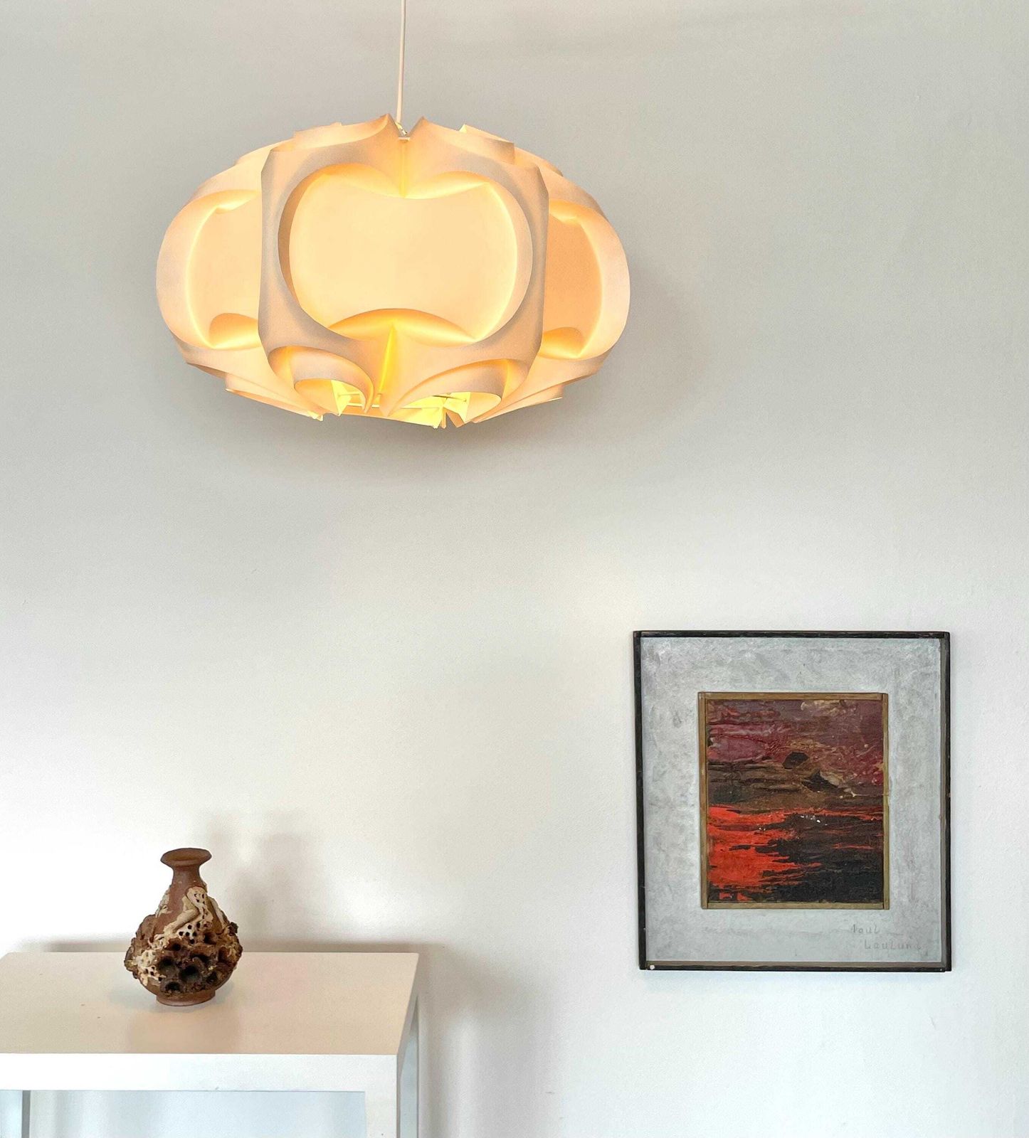 Vintage Original Le Klint Model 171 Large Mid Century Modern Folded Ceiling Lamp In White   Design By Poul Christiansen In 1971 photo furniture