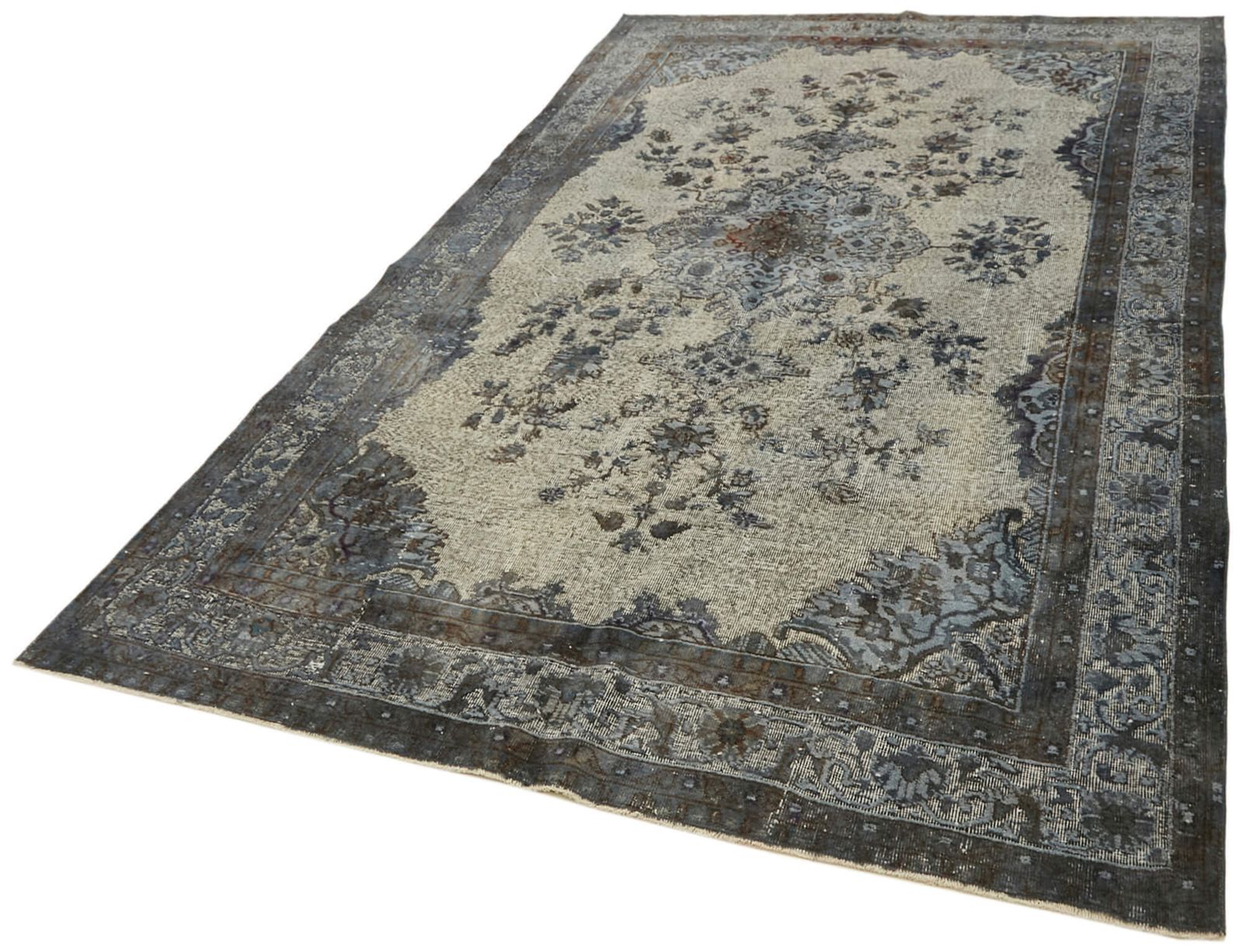 Handmade Vintage Grey Overdyed Rug 203 Cm X 324 Cm photo for sale