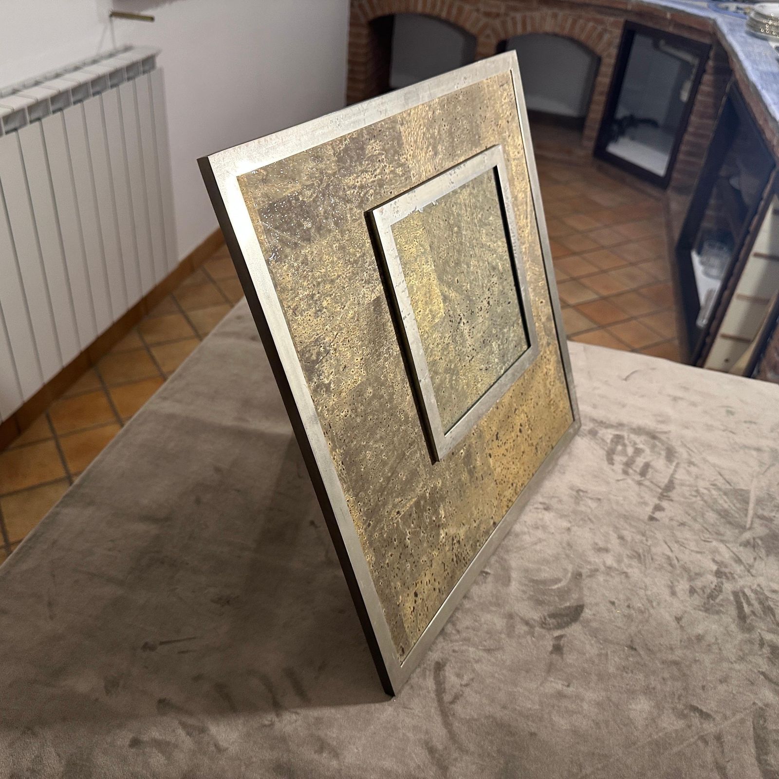 photo vintage 1970s Mid Century Modern Silver Plated And Cork Picture Frame By F. A. Botta