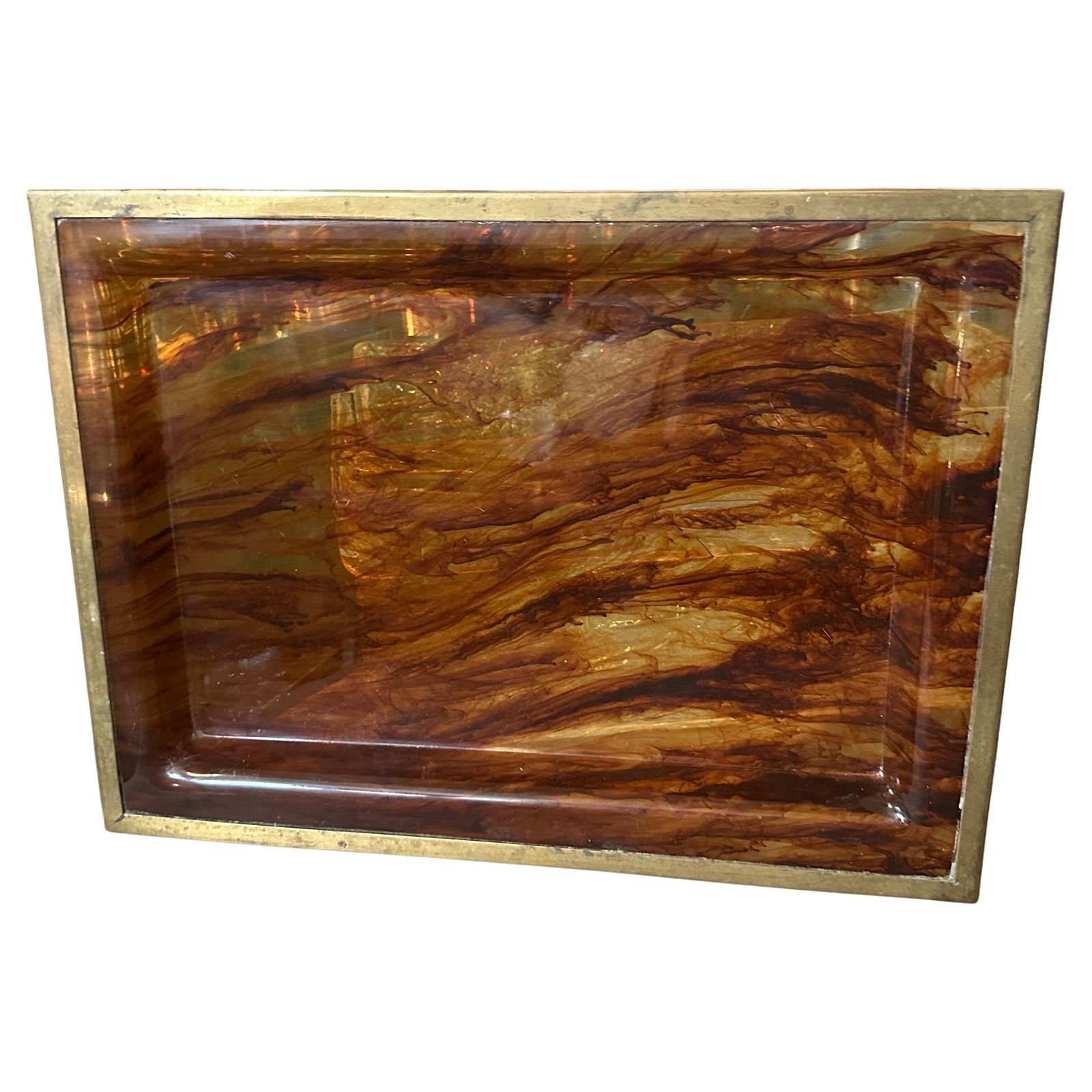 1980s Modernist Fake Tortoiseshell Lucite Italian Tray By Ulderico Cavinato