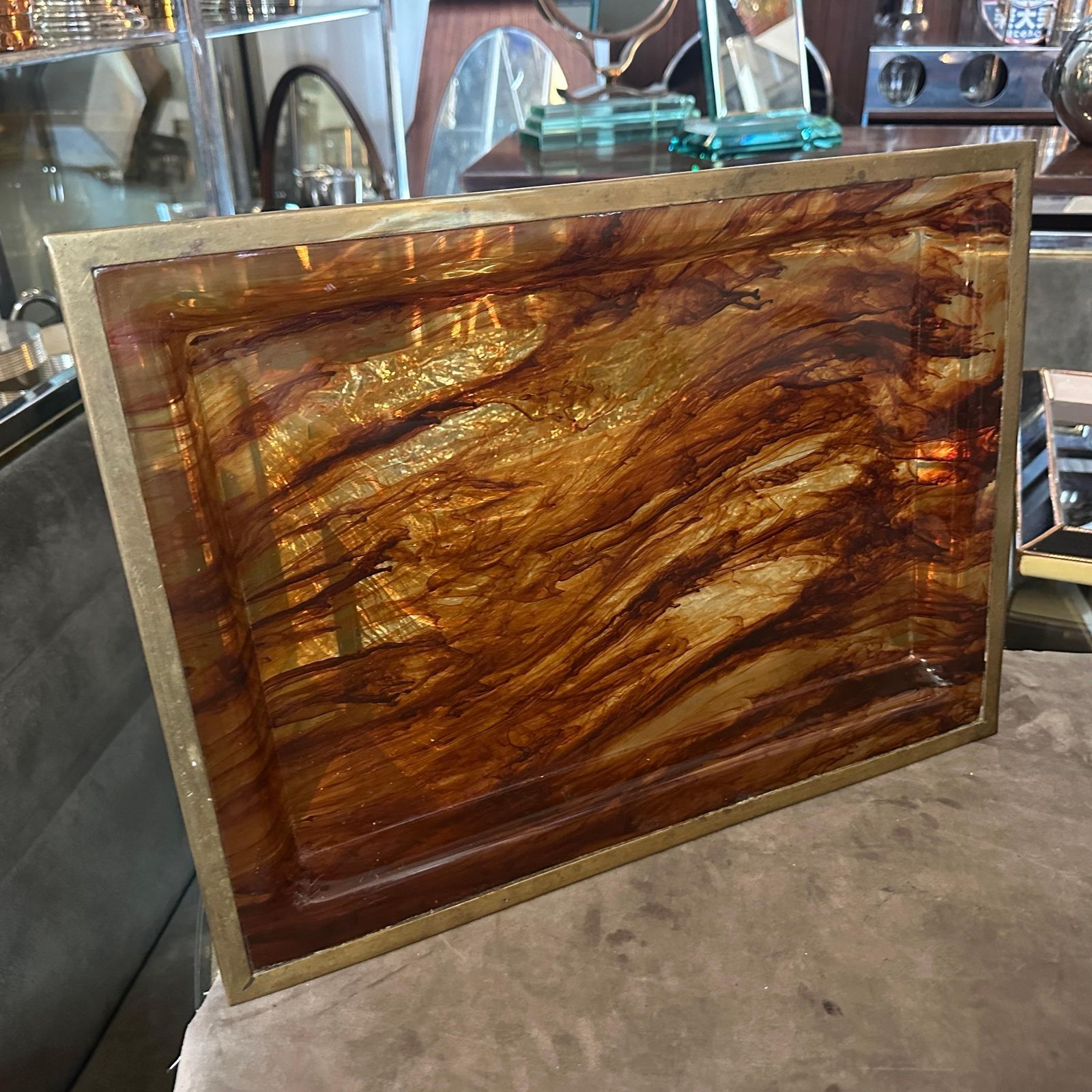 1980s Modernist Fake Tortoiseshell Lucite Italian Tray By Ulderico Cavinato photo buy