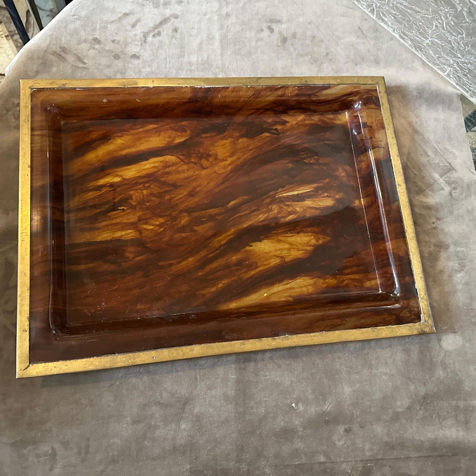 photo for sale 1980s Modernist Fake Tortoiseshell Lucite Italian Tray By Ulderico Cavinato