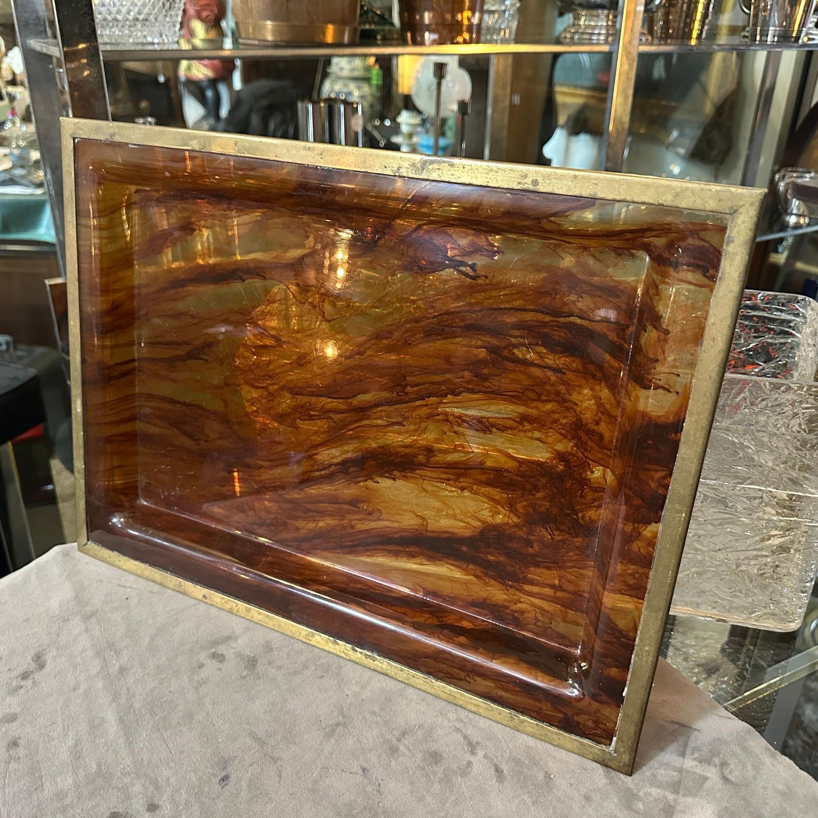 Home Decor 1980s Modernist Fake Tortoiseshell Lucite Italian Tray By Ulderico Cavinato photo