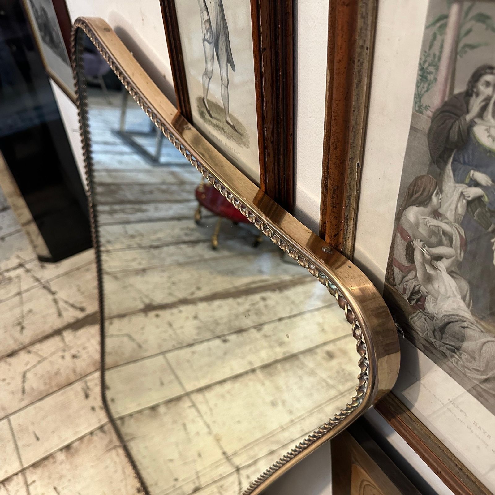 1950s Rare Gio Ponti Style Mid Century Modern Biscuit Shaped Italian Wall Mirror photo furniture