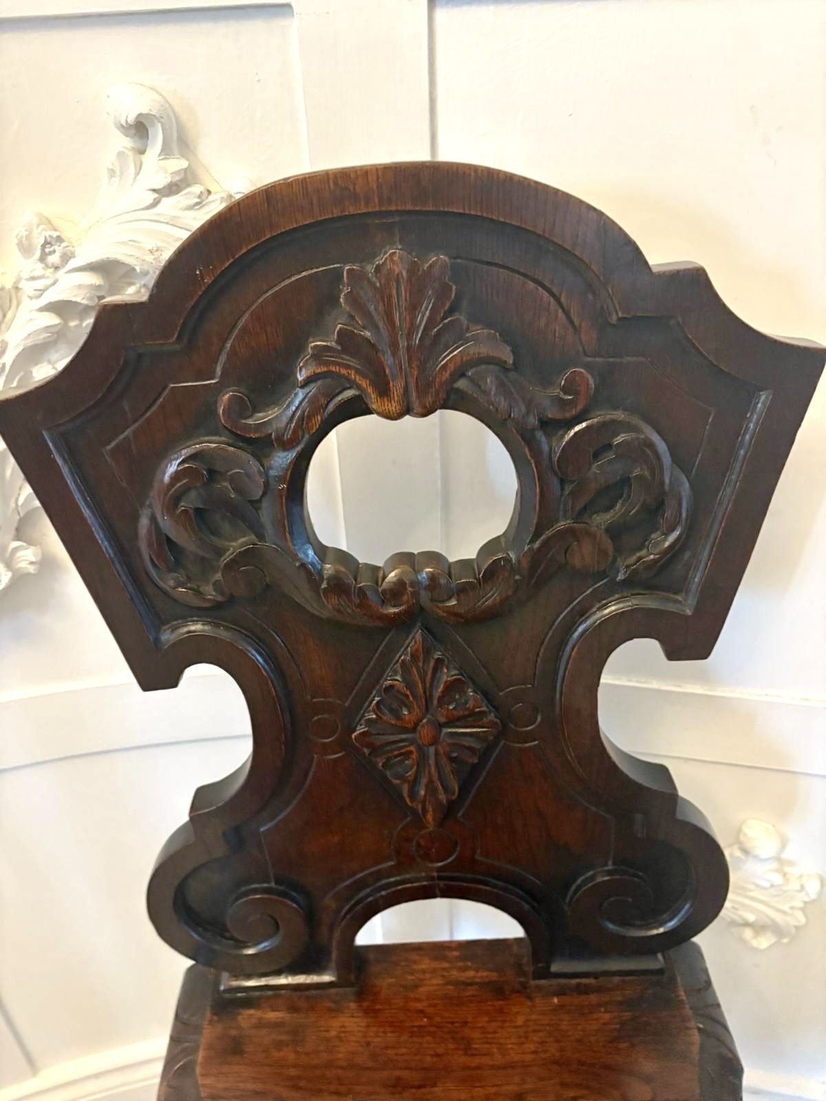 Pair Of Antique 19th Century Quality Carved Oak Hall Chairs photo vintage