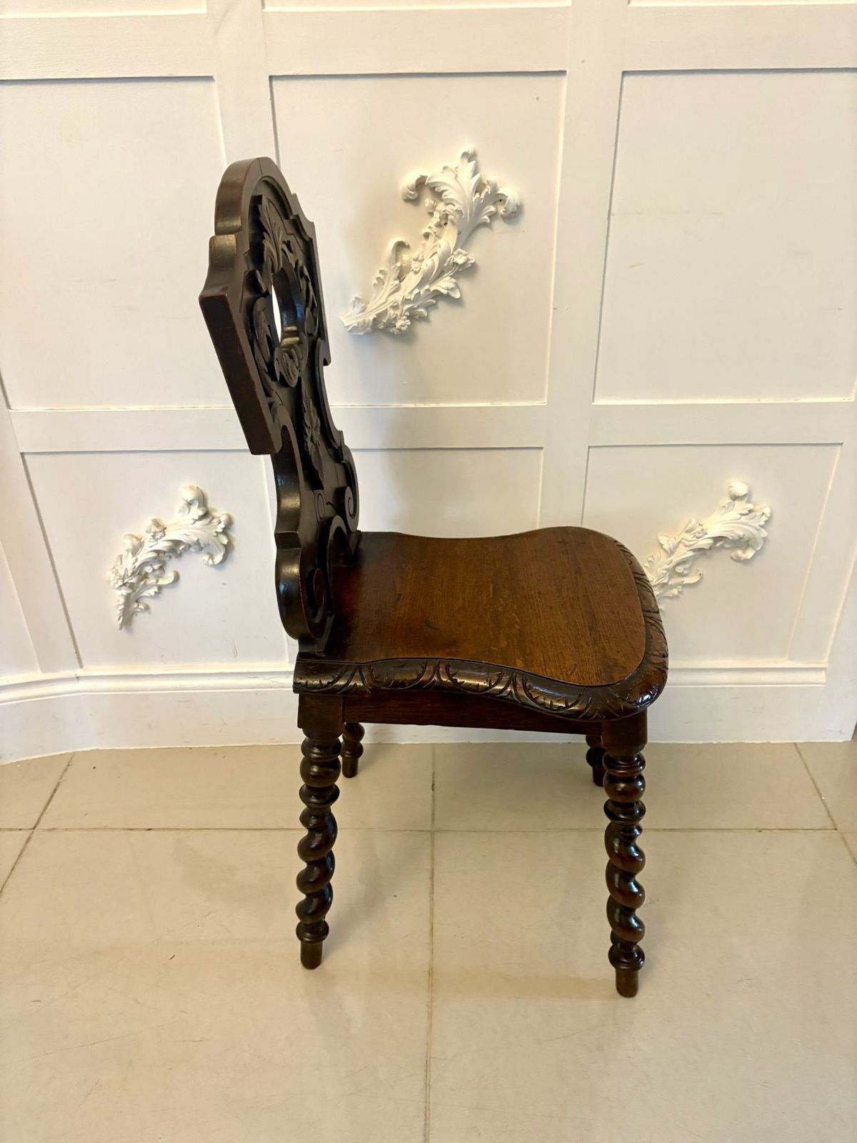 Pair Of Antique 19th Century Quality Carved Oak Hall Chairs photo buy