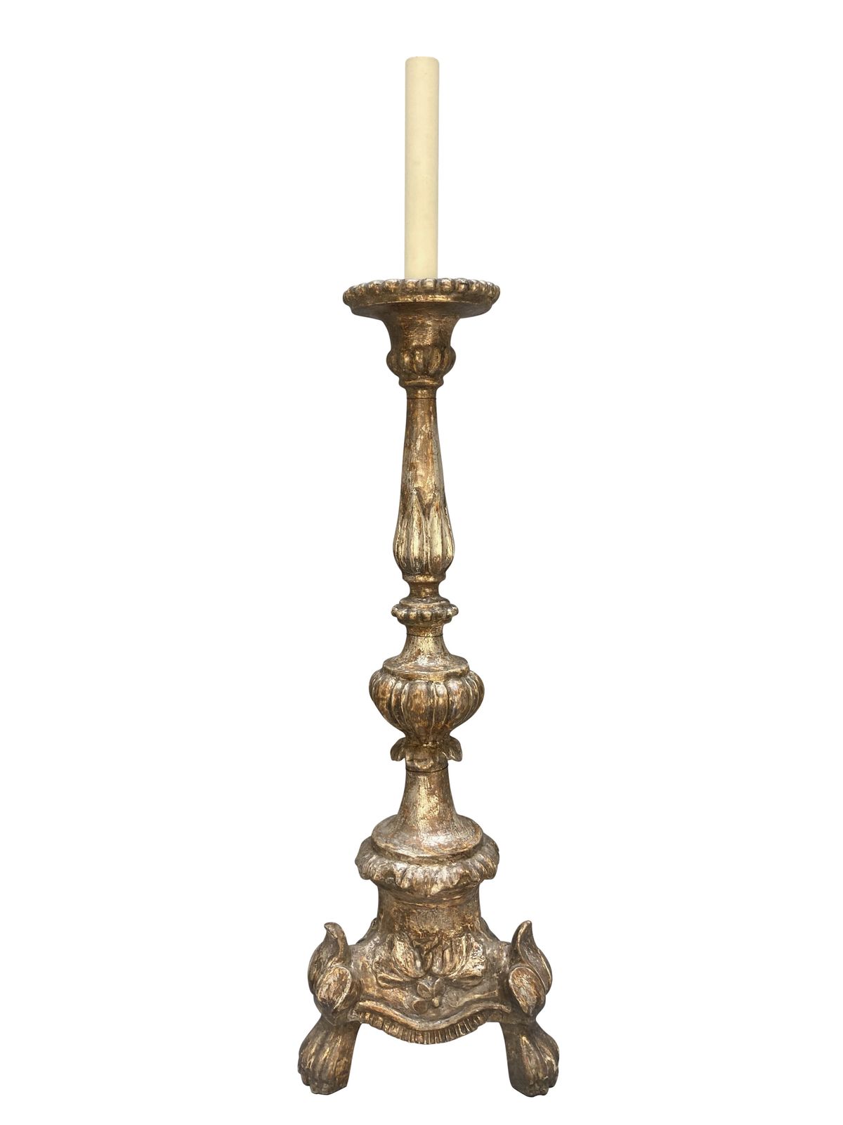 A Pair Of Tall Italian XVIII Century Silver Leaf Candlestick Lamps photo furniture