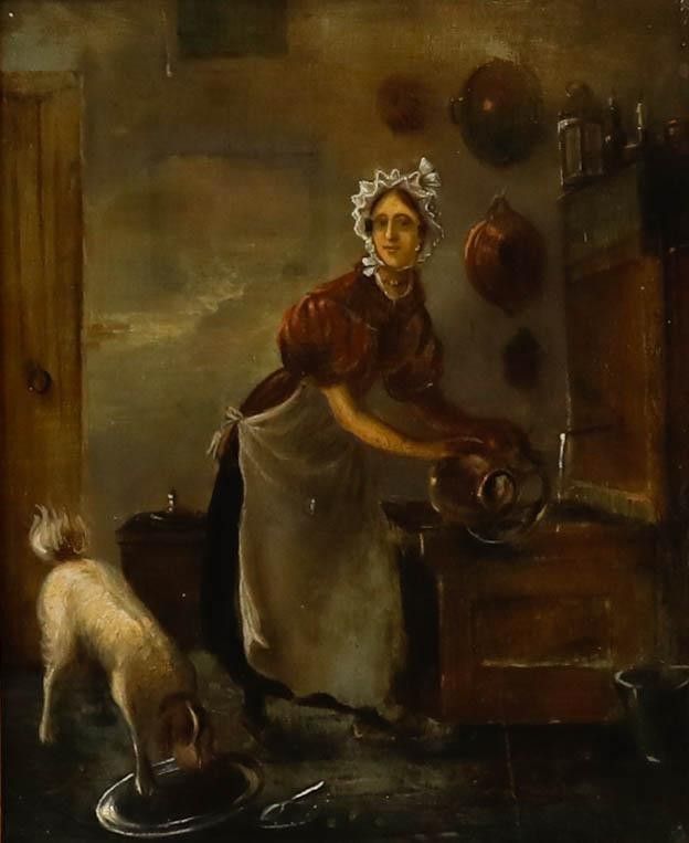 19th Century Oil The Maid And The Dog photo furniture