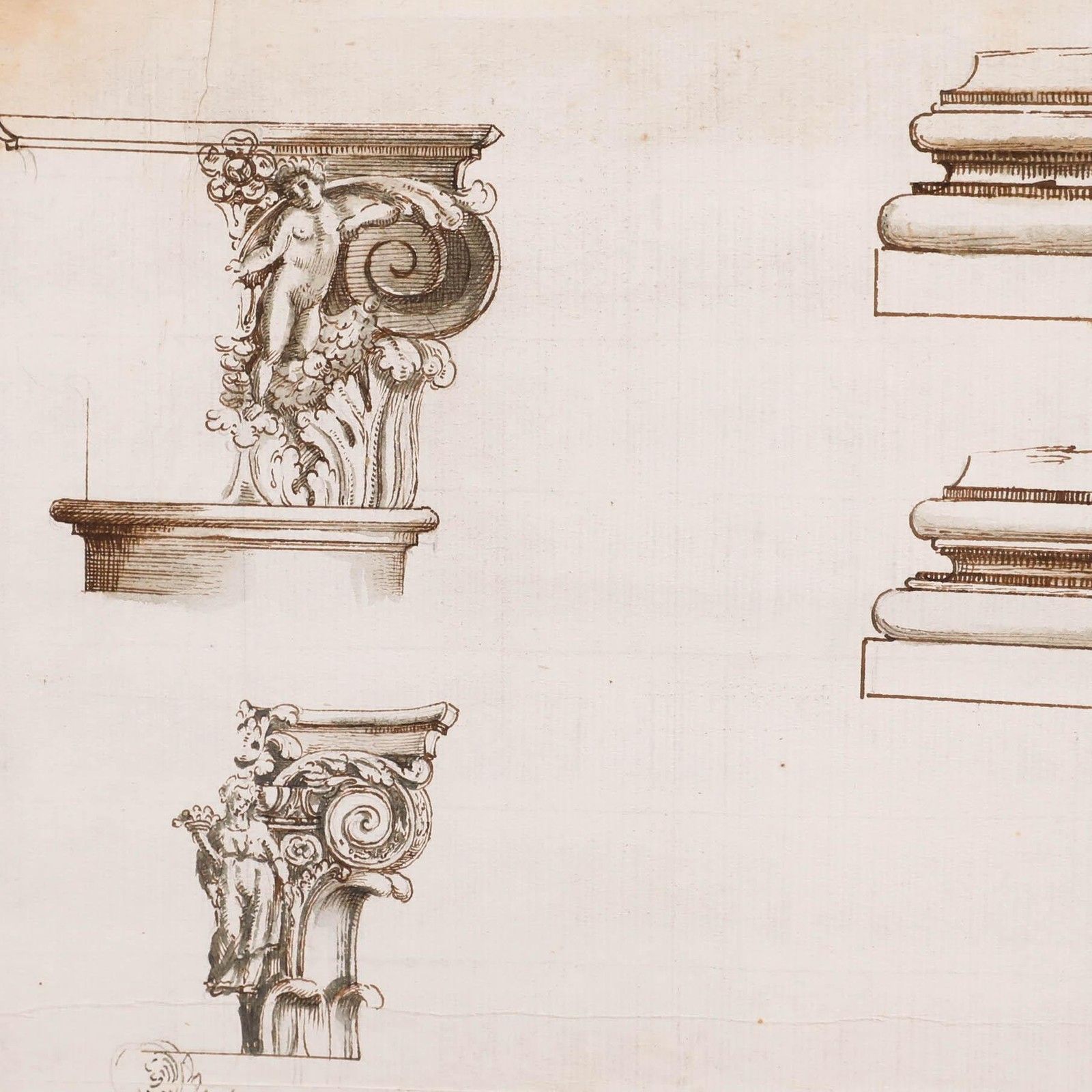 Framed 18th Century Pen And Ink Drawings Designs For Capital & Base Supports photo Art