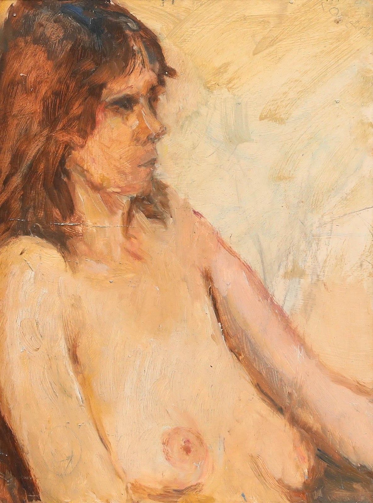 Framed Contemporary Oil Female Nude On Yellow photo furniture
