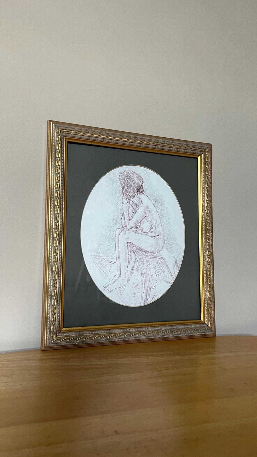 photo furniture Contemporary Original Nude Study – Seated Female Figure Drawing In Ornate Golden Frame