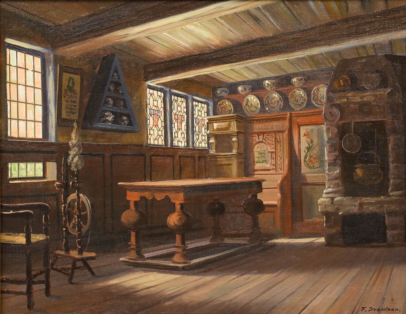 Frederik Svendsen (1885 1975) Mid 20th Century Oil, Panelled Interior photo 349.0