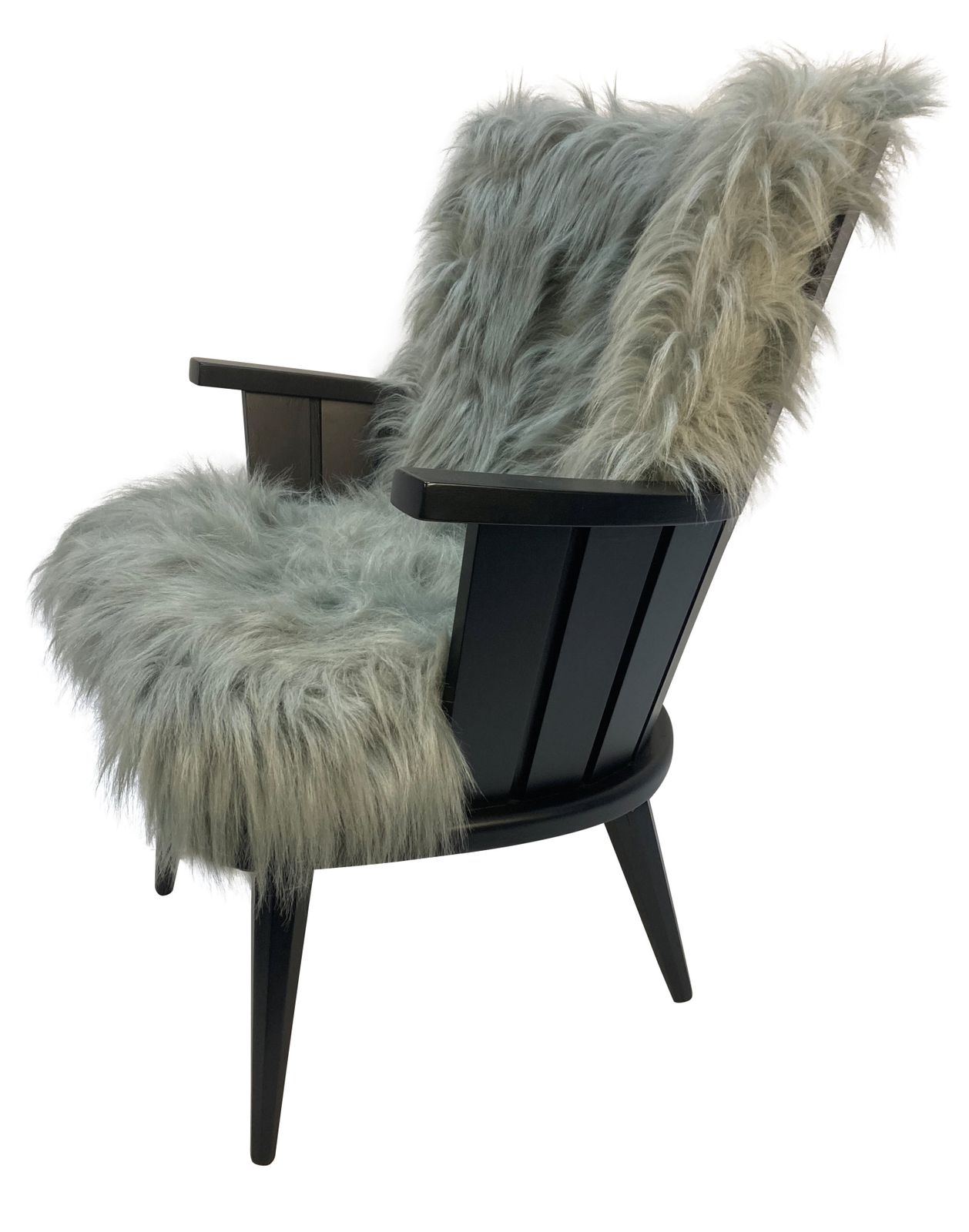 A Pair Of French Mid Century Black Lacquered Fluffy Armchairs photo for sale