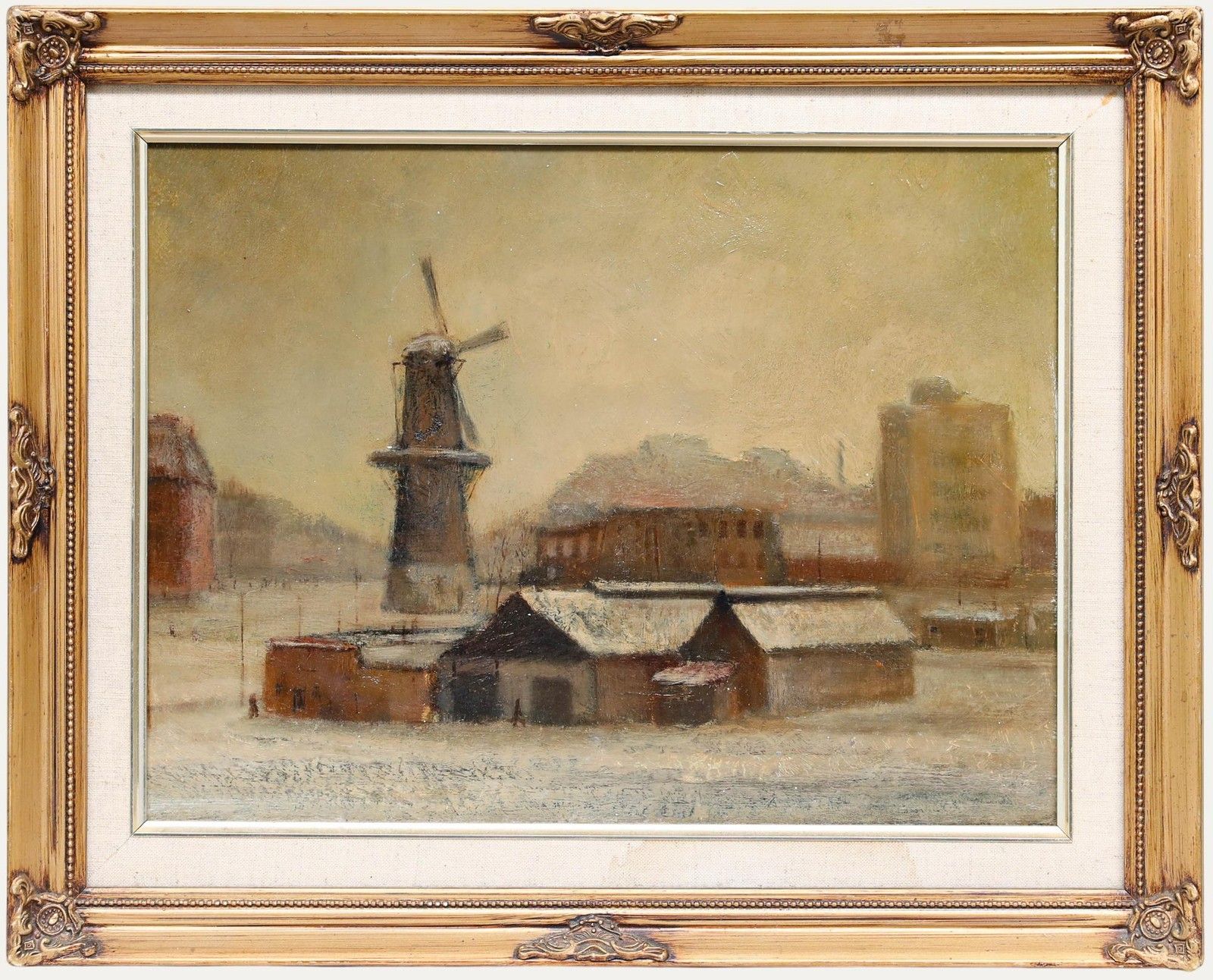 Continental School Early 20th Century Oil The Windmill In Winter
