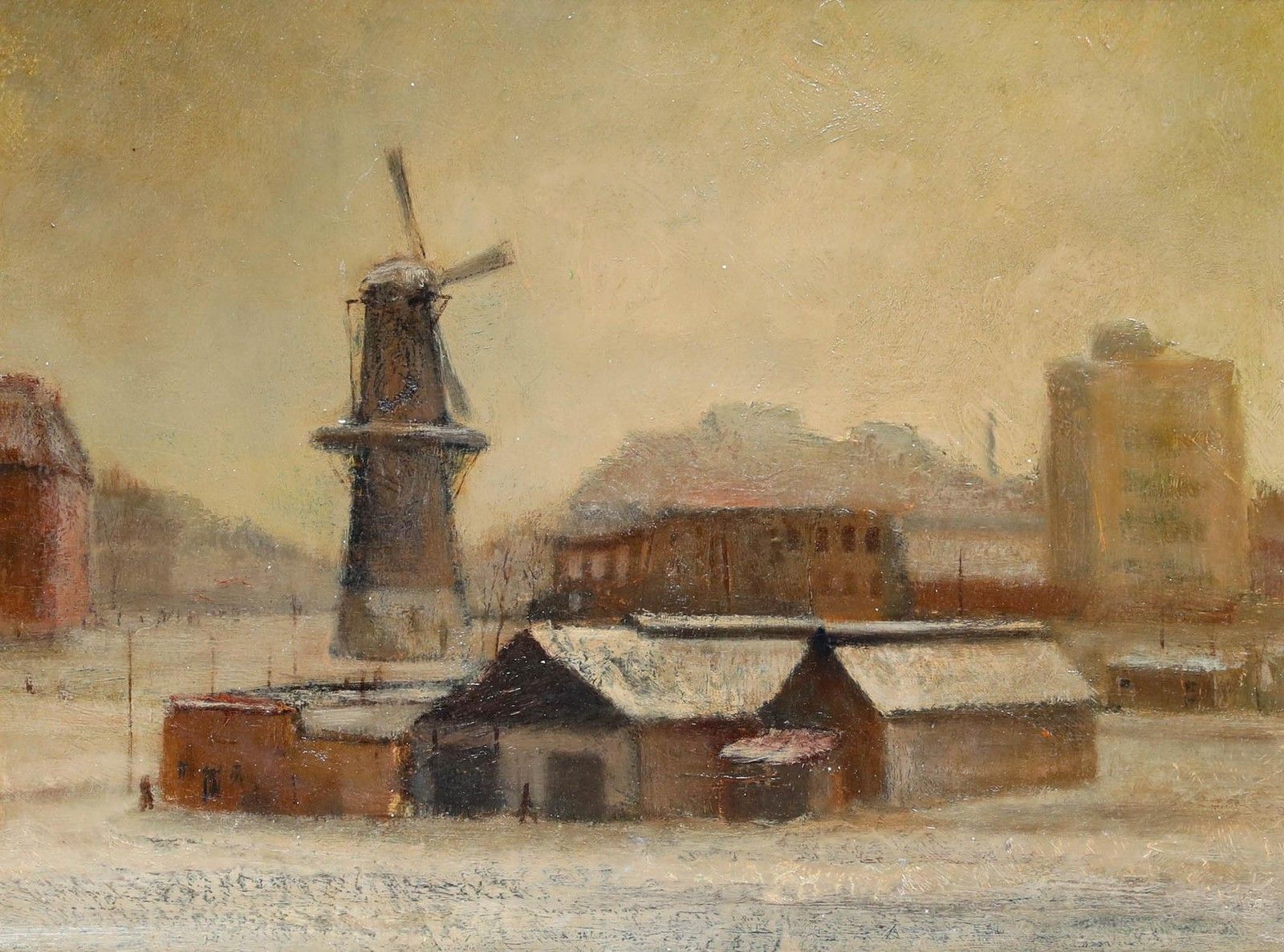 Continental School Early 20th Century Oil The Windmill In Winter photo furniture