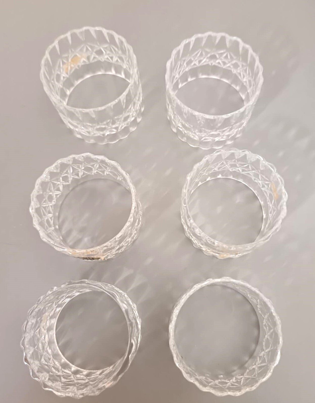 Set Of Six Webb Corbett Lead Crystal  Clear Cut Glass Serviette Rings. photo for sale