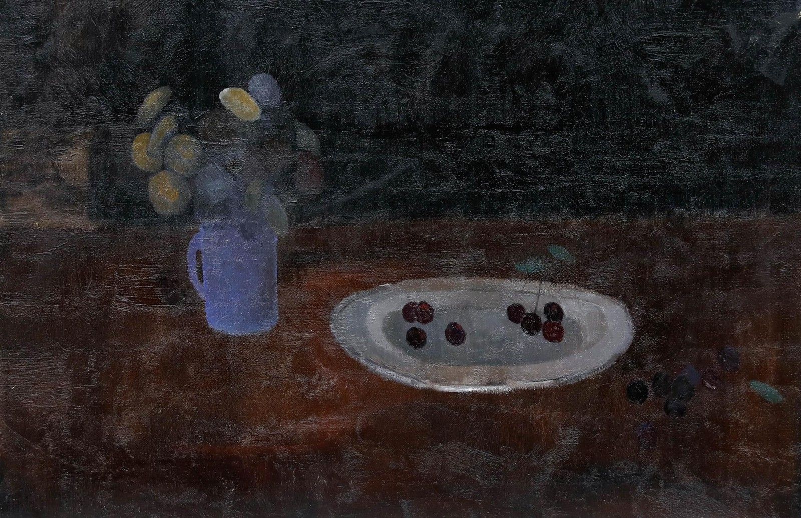 Bernard Myers (1925 2007) 20th Century Oil, Still Life With Cherries photo furniture