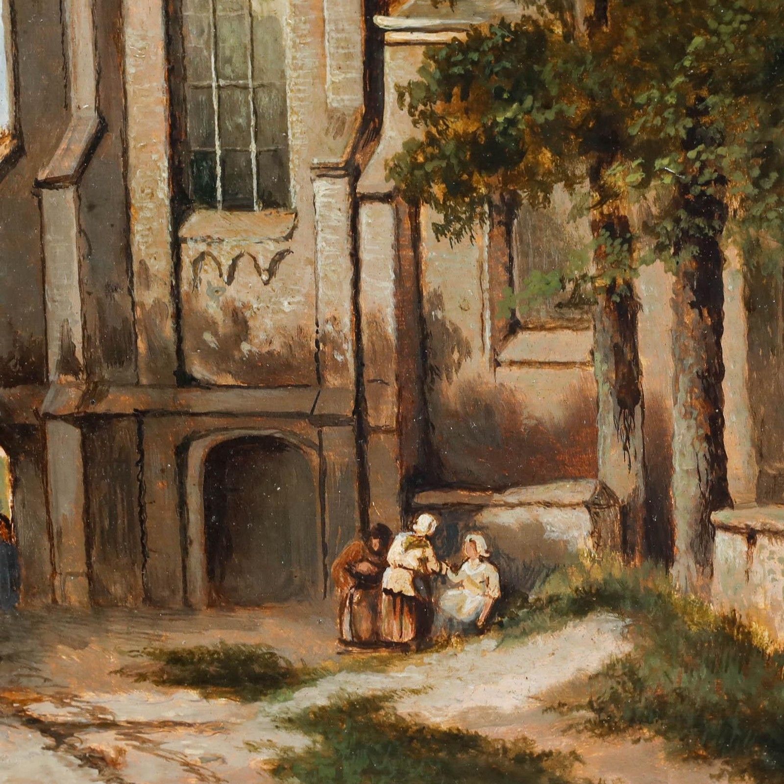 Framed 19th Century Oil Village Street Scene photo Art