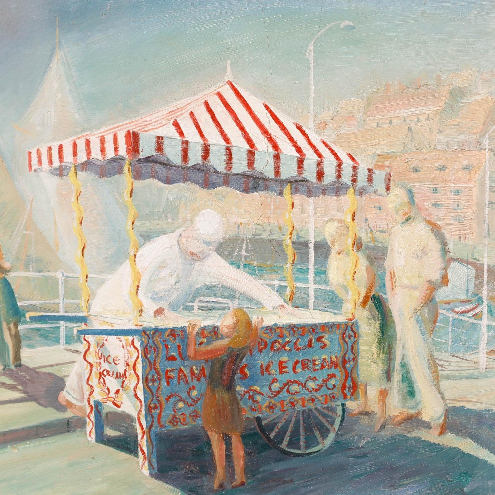Brian Chugg (1926 2003) Framed 20th Century Oil, The Ice Cream Cart photo for sale