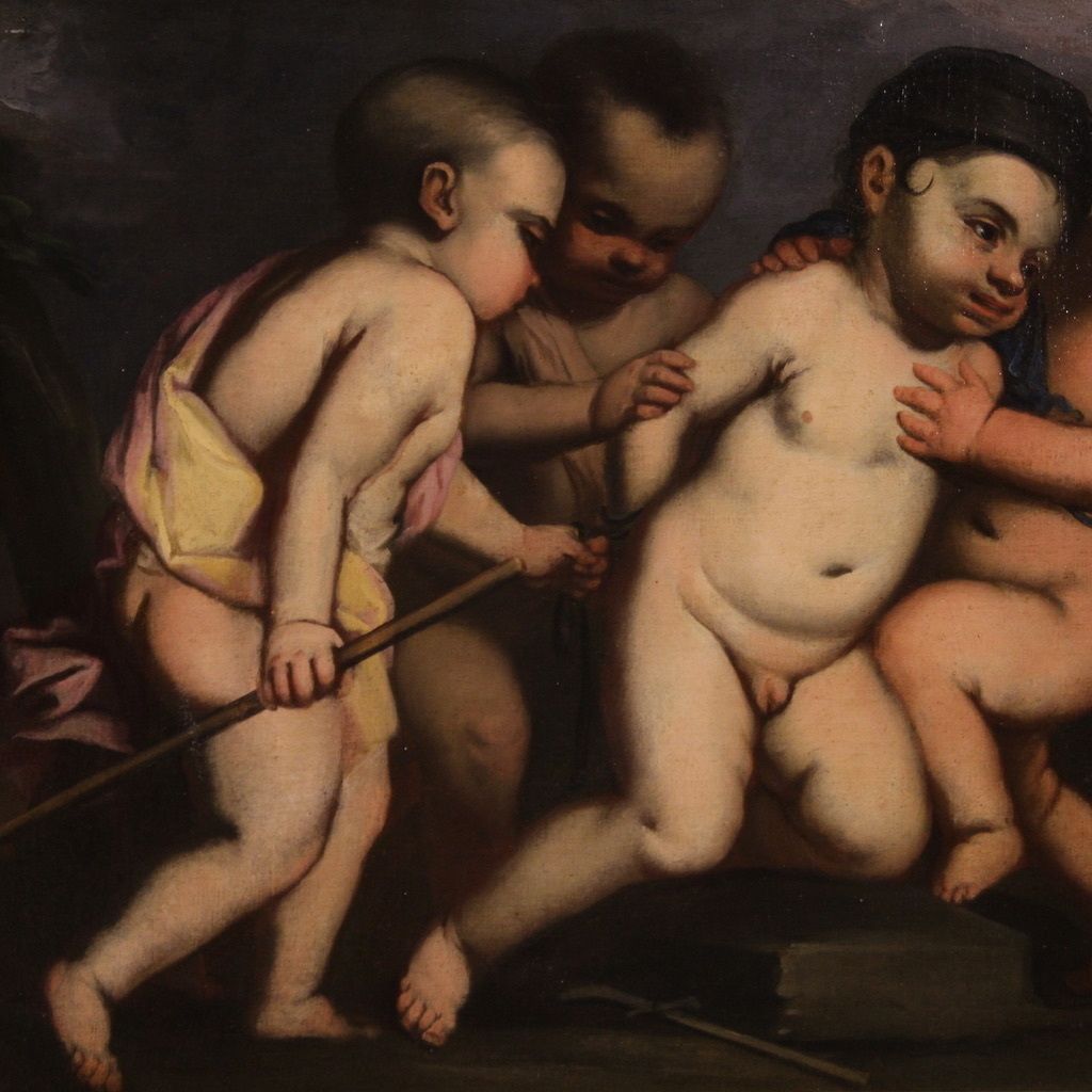 Italiaans Schilderij, 17e Eeuwse School – Spelende Putti photo furniture