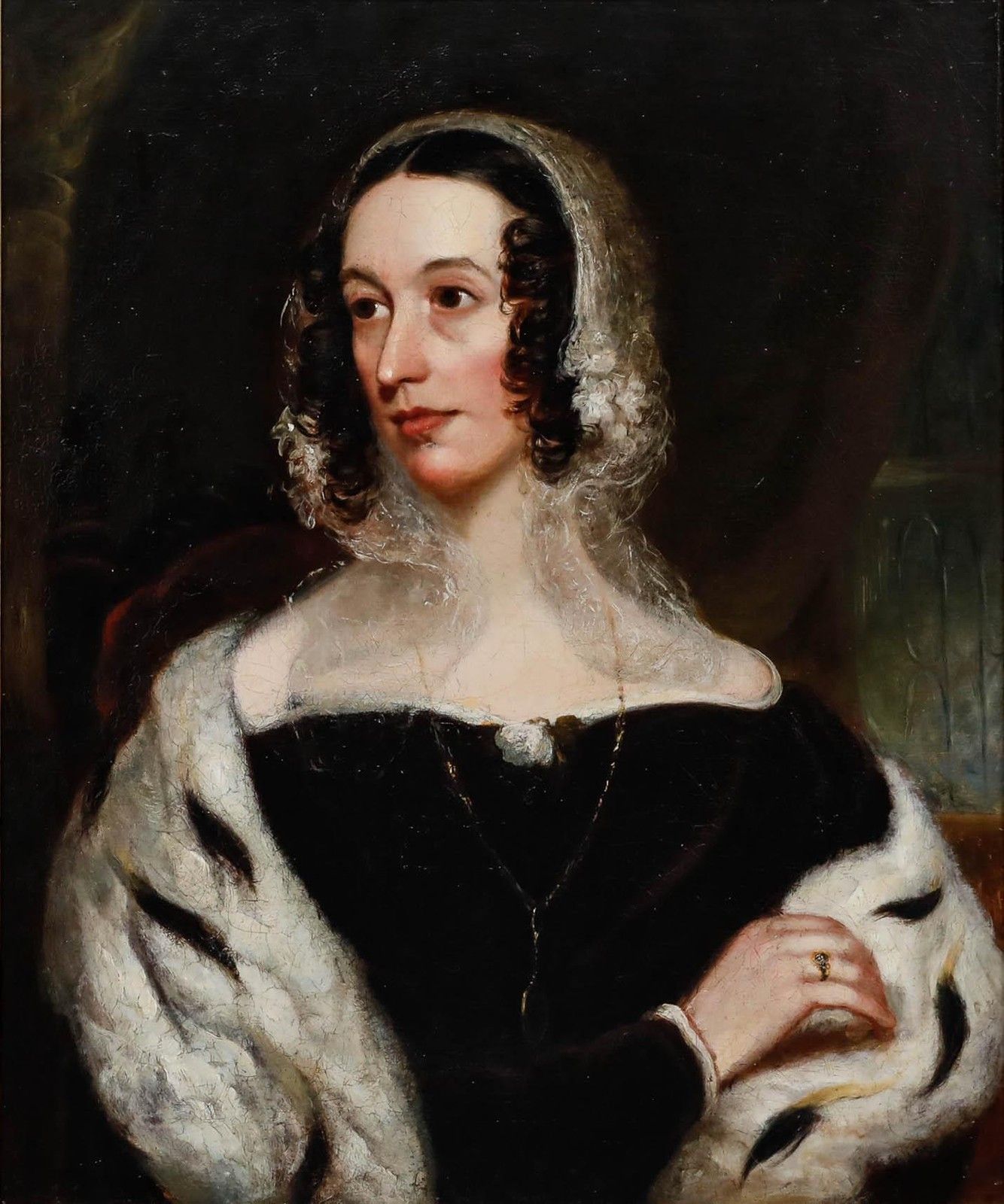 English School Mid 19th Century Oil Portrait Of A Lady With An Ermine Stole photo furniture