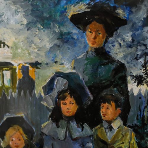 20th Century Acrylic Children And Their Nanny photo Art