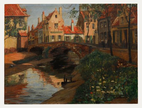 Marten Ven Der Loo (1880 1920) Belgian Oil, View Of An Old Bridge In Bruges photo furniture