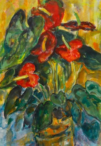 Glo Williams (B.1940) 20th Century Watercolour, Anthurium Lily photo furniture