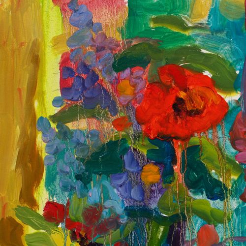 Annelise Firth (B.1961) Contemporary Oil, The Little Red And Blue Vase photo Art