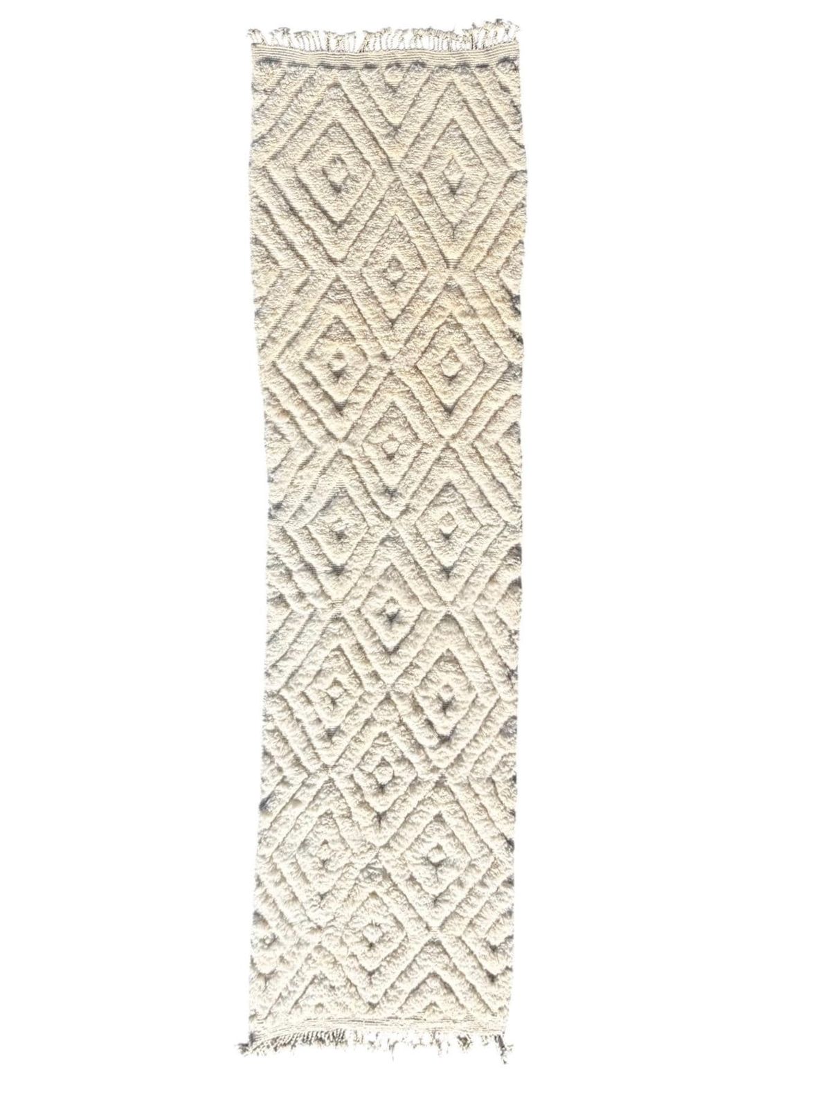 Moroccan White Runner Beni Ourain Rug 90x370 Cm, Living Room Runner Rug, White Moroccan Wool Rug, Berber Wool Rug, Modern Area Rug. photo furniture
