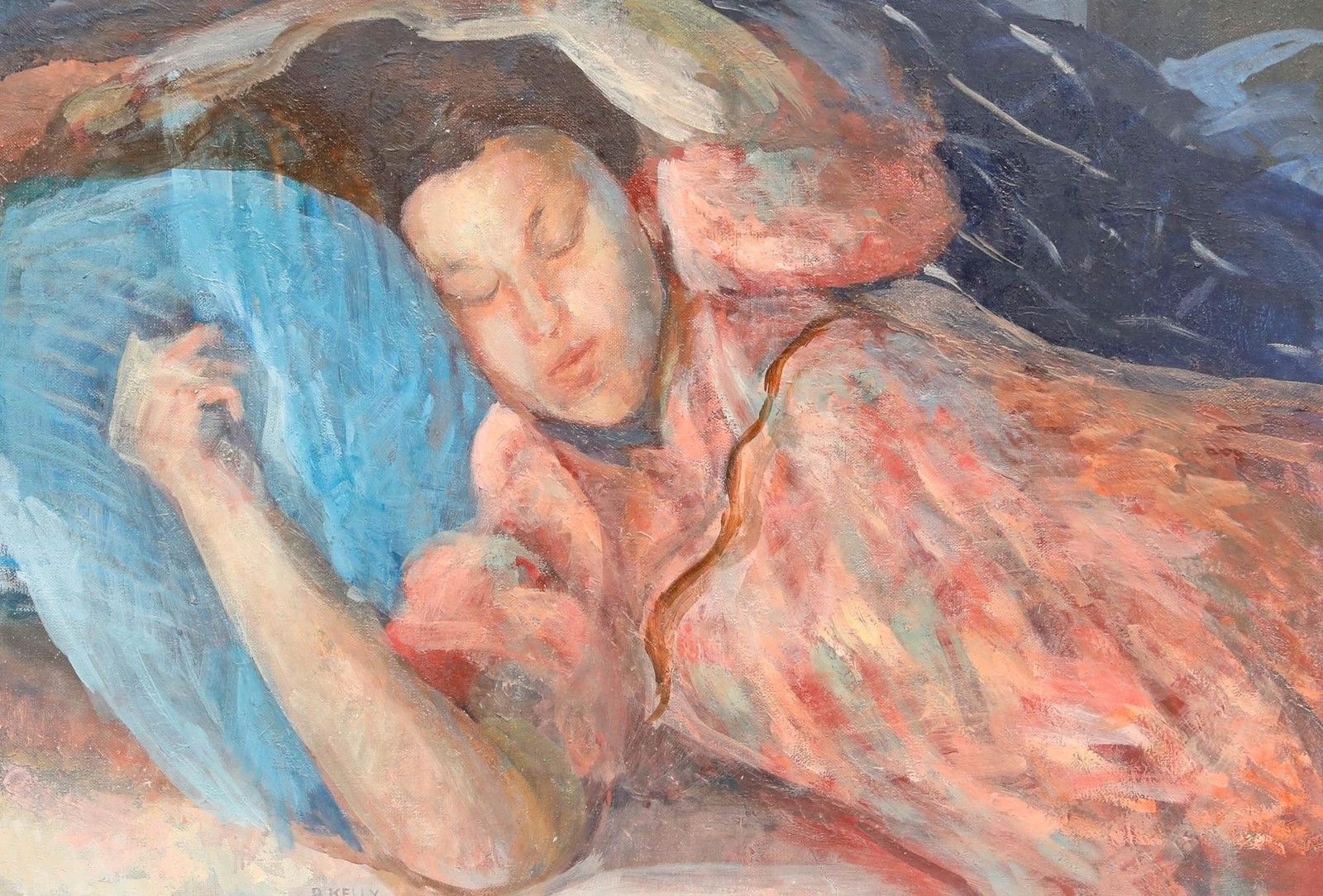 Bernadette Kelly (B.1933) 2008 Oil, Sleeping Girl In Pink photo furniture