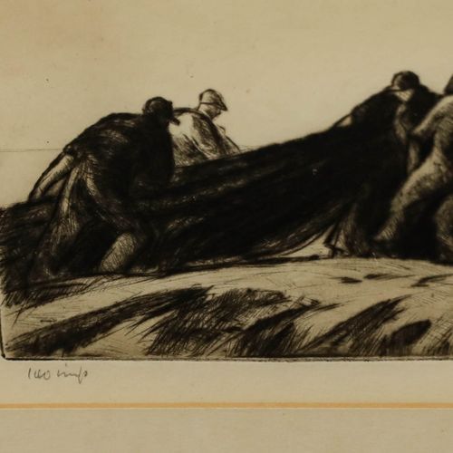Gifford Beal (1879 1956) Framed C.1930 Etching, The Net Wagon photo vinterior