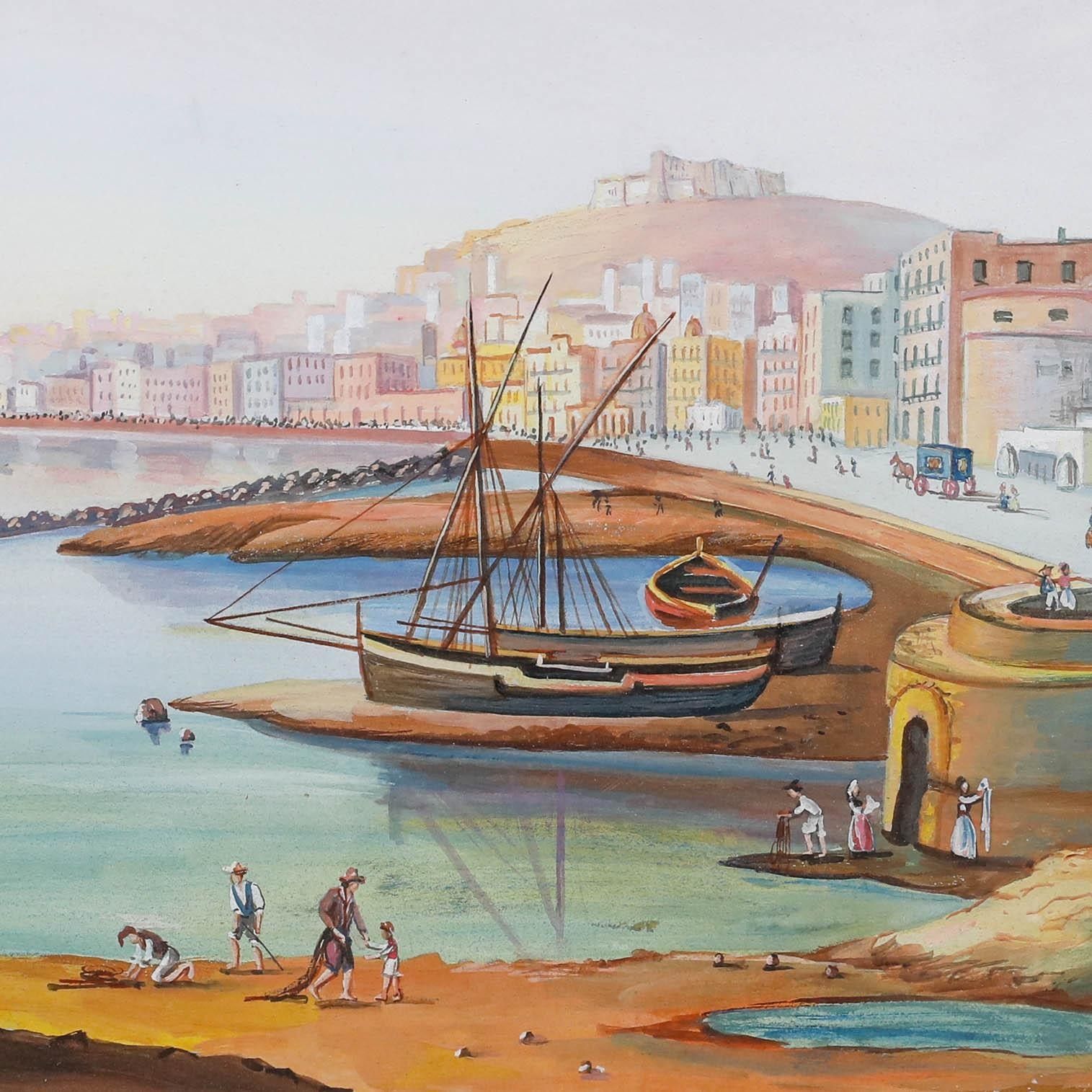 Neapolitan School 19th Century Gouache The Bay photo 343.0