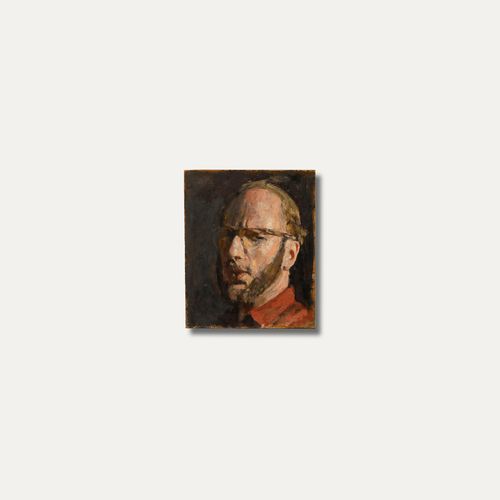 George Weissbort (1928 2013) Oil, Contemplative Self Portrait In Red photo vinterior
