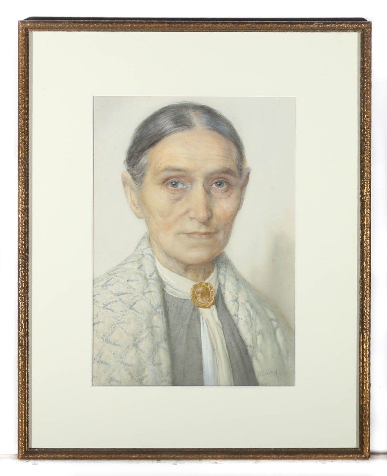 Edward Ridley (1883 1946) 1918 Watercolour, Woman With Brooch And Shawl photo for sale