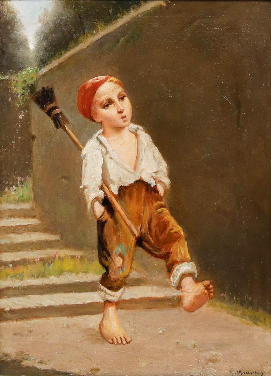 Giovani Maresca Continental School Late 19th Century Oil, The Young Sweep photo furniture
