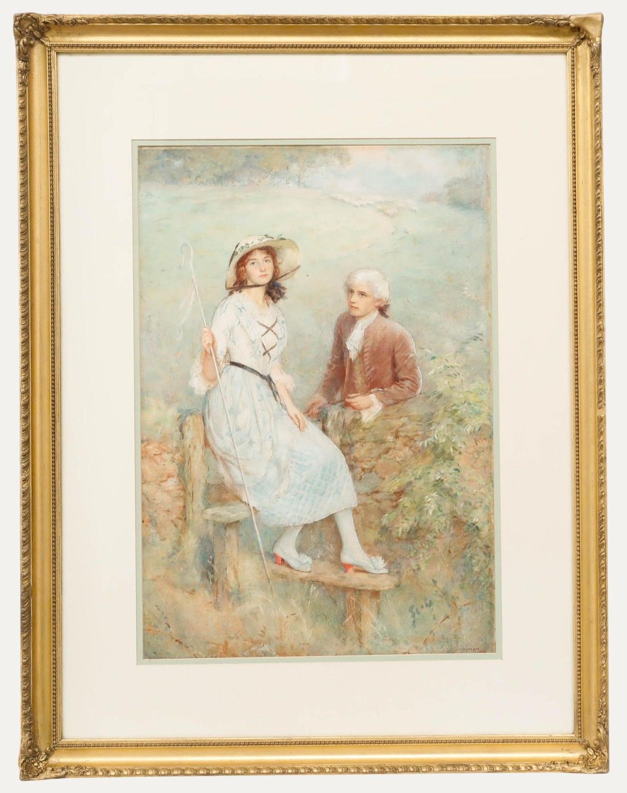 G. L. Buchanan Early 20th Century Watercolour, A Gentlemen & The Shepherdess