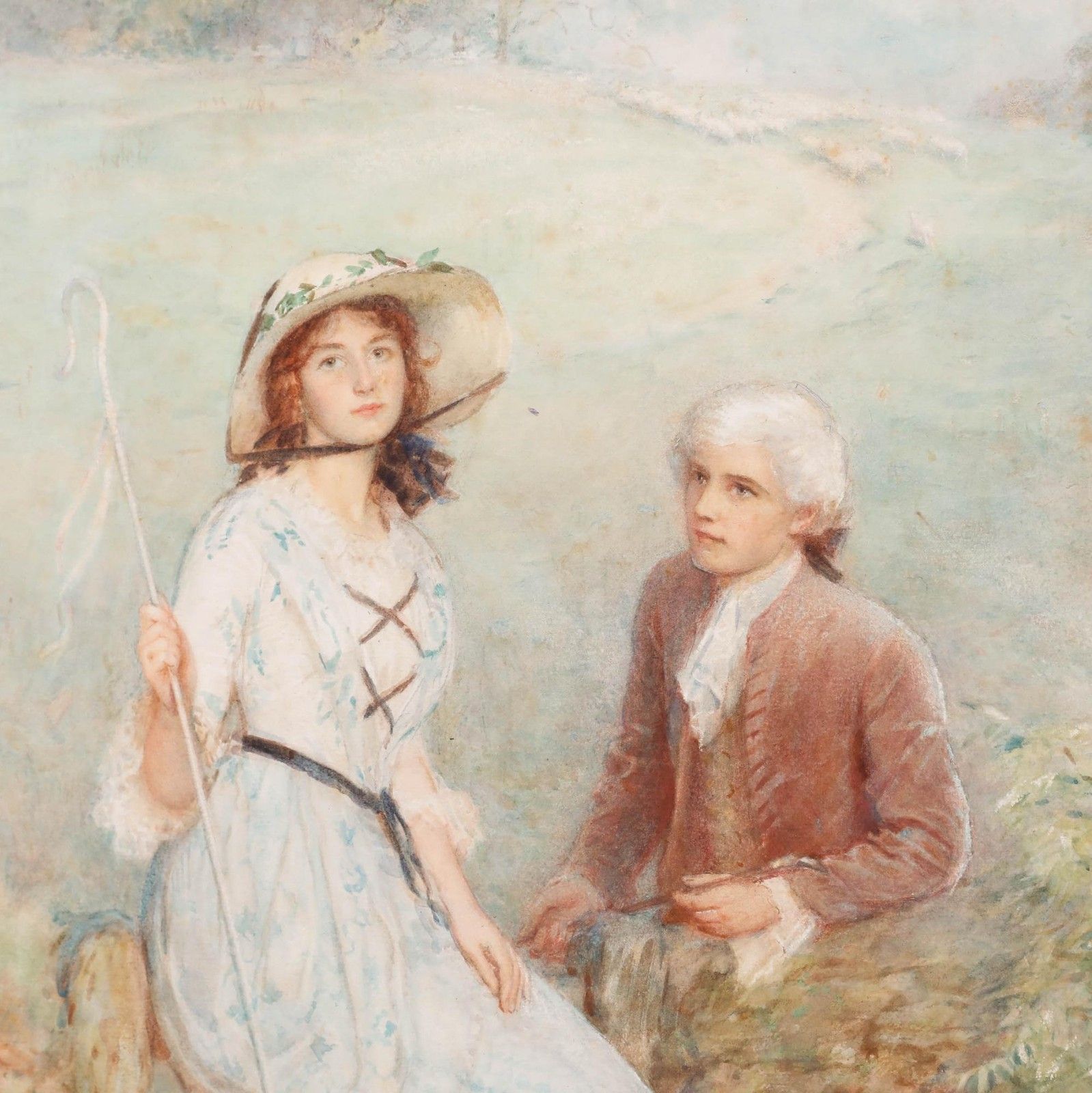 G. L. Buchanan Early 20th Century Watercolour, A Gentlemen & The Shepherdess photo for sale