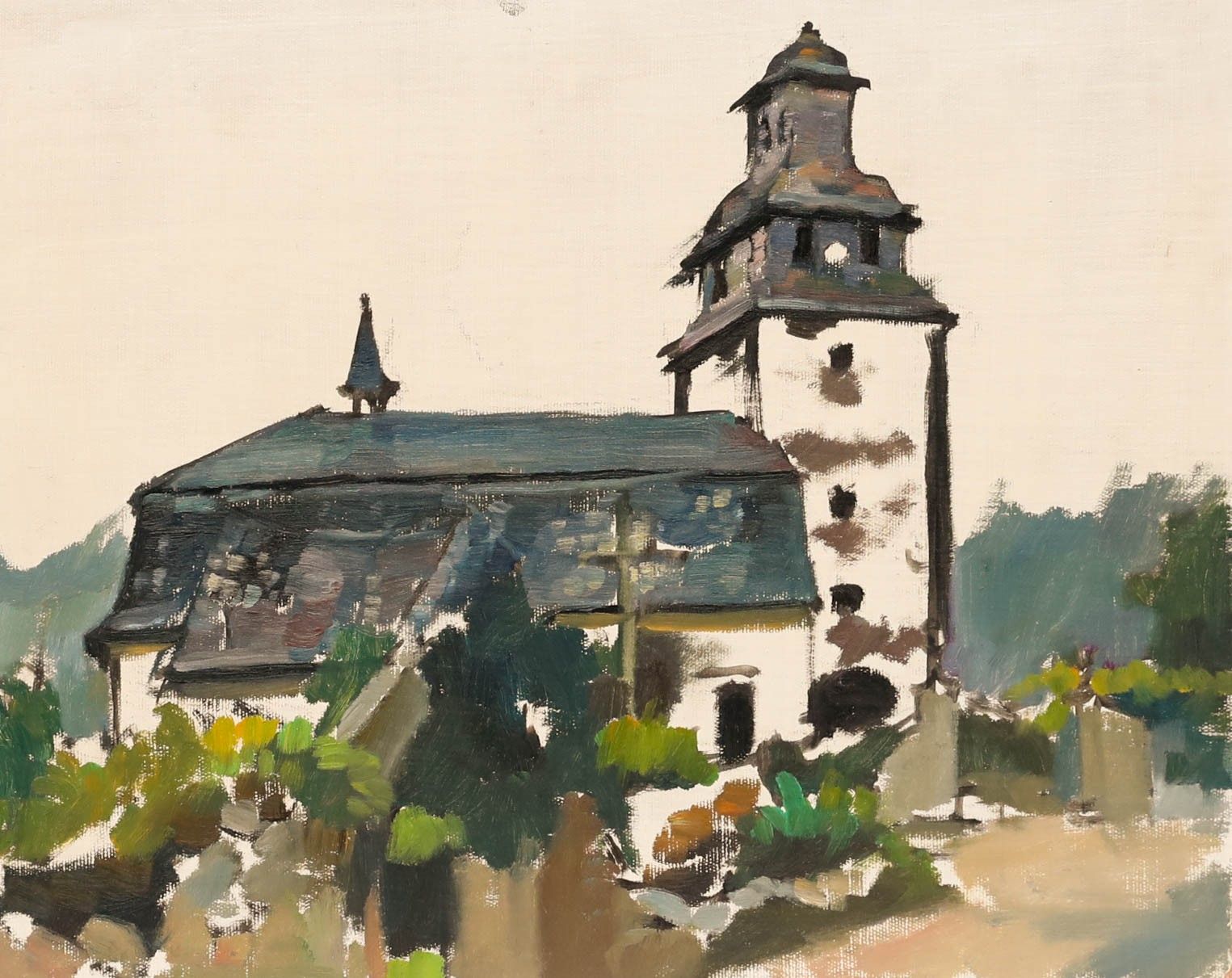 Georges Pacouil (1903 1996) Mid 20th Century Oil, L'église