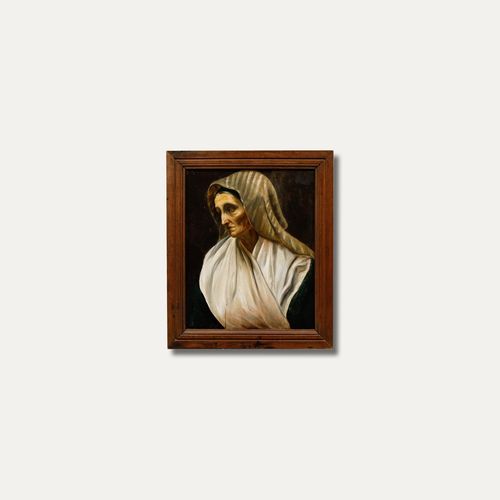 Italian School 19th Century Oil Lady In A Striped Head Scarf photo buy