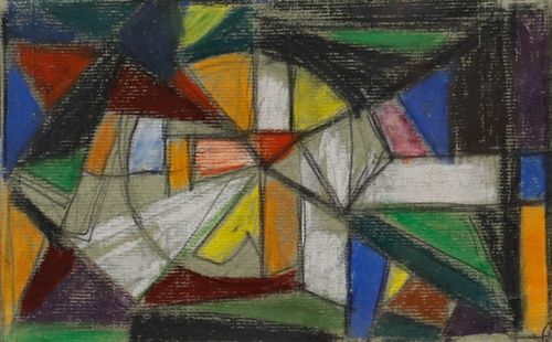 August Ludwig Schmitt (1882 1936) Pastel, Abstract Stained Glass I photo furniture
