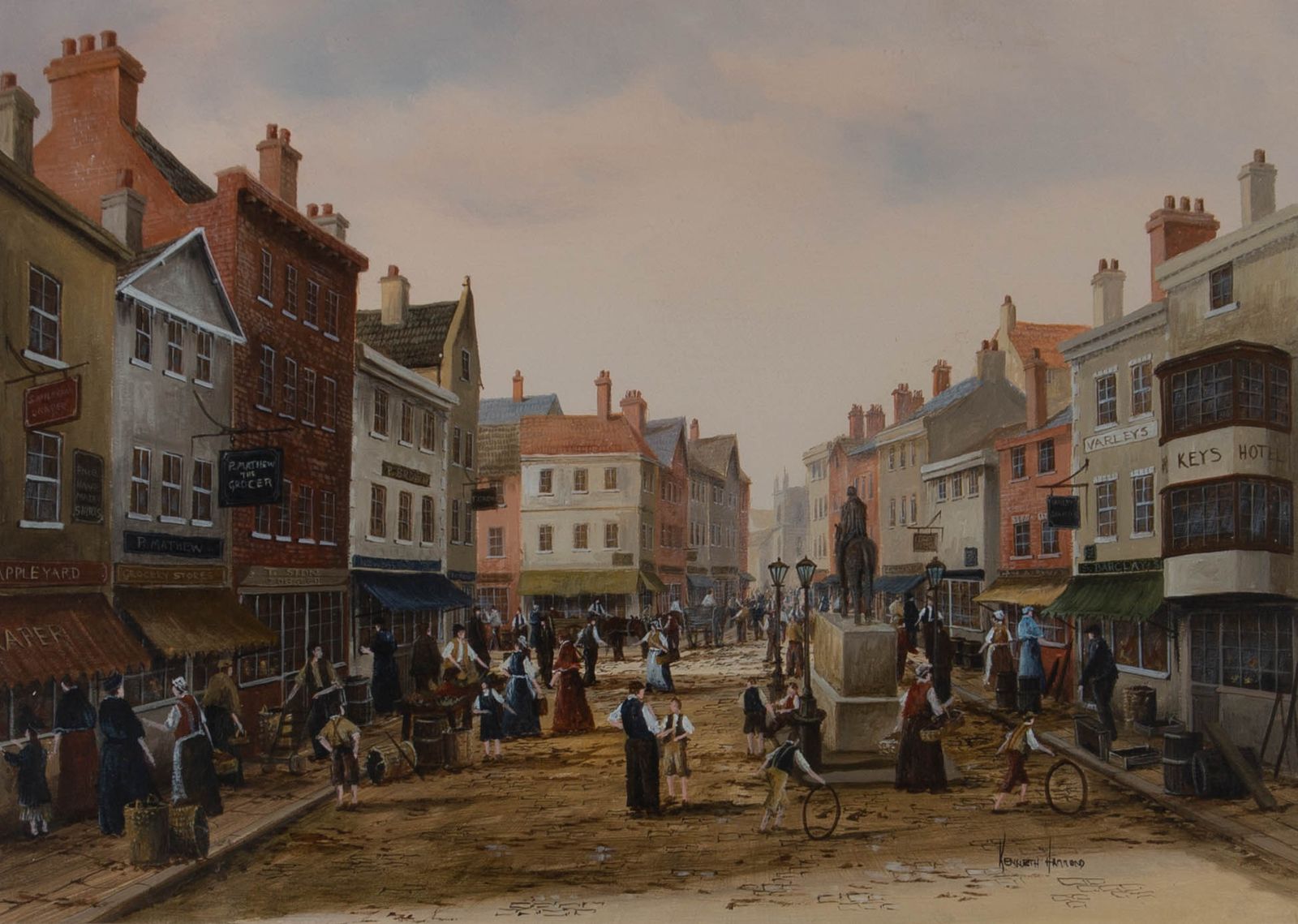 Ken Hammond Contemporary Oil, Busy Victorian Street photo furniture