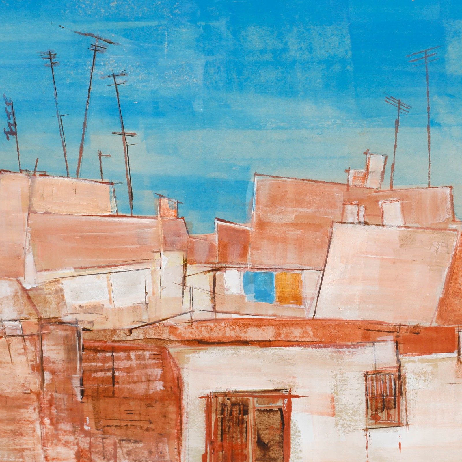 Beverley Peter Meyers (1949 2016) 1983 Mixed Media, Suburban Rooftops photo Art