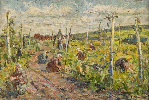 Alexander Andreyevich Lopadkin (1922 1996) 1994 Oil, Working The Fields photo furniture